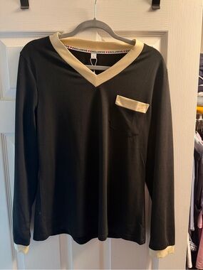 Black & Cream V-Neck Long Sleeve Top for Women